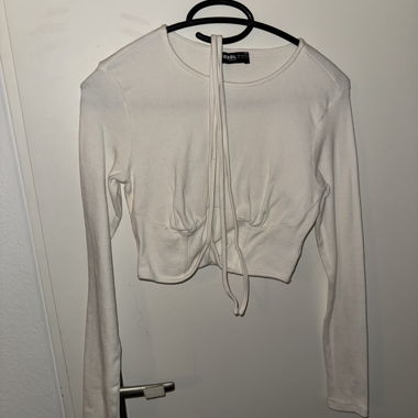Top Crop Manica Lunga Bianco Costine DeFacto M
