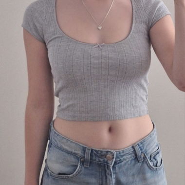 Grey Crew Neck Crop Top