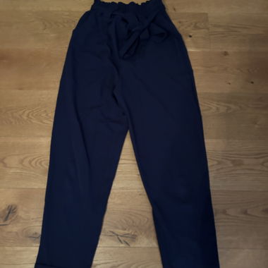 Dark Blue Fabric Pants with Tie Belt