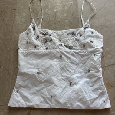 White ZARA Top with Pearls