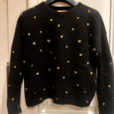 Pull Sézane noir coeurs dorés XS