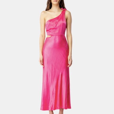 Robe maxi Bardot à une épaule en satin rose vif
