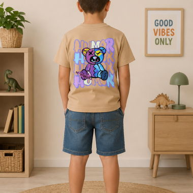 Beige Kinder-T-Shirt mit Bärenmotiv