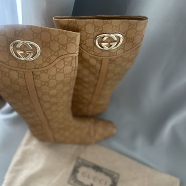 Gucci monogram knee-high boots