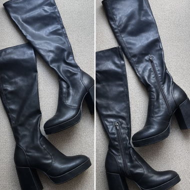 Black knee-high heeled boots