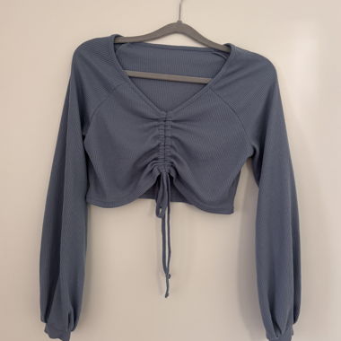 Blue Long-Sleeve Crop Top