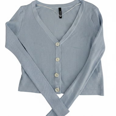 Blaue Rippstrick-Cardigan
