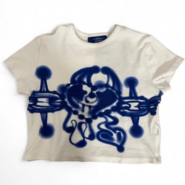 White and blue Bershka x ALEHSY crop top, size s