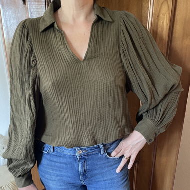 Blouse manches bouffantes kaki