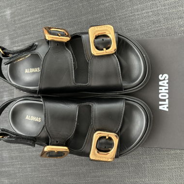 Daria Black Leather Sandals
