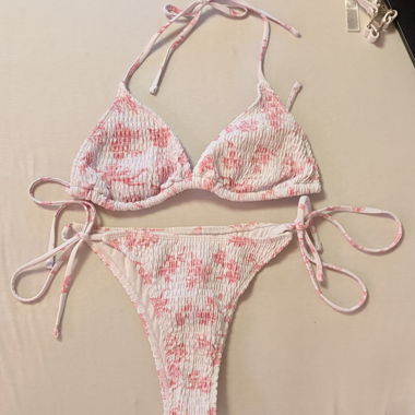 White-pink bikini with ruching