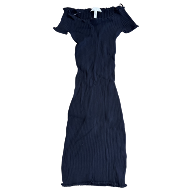 ROBE MIDI À CÔTES GUESS NOIRE AVEC ÉPAULES DÉNUDÉES