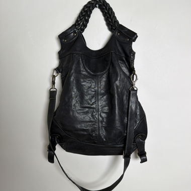 Black leather backpack bag