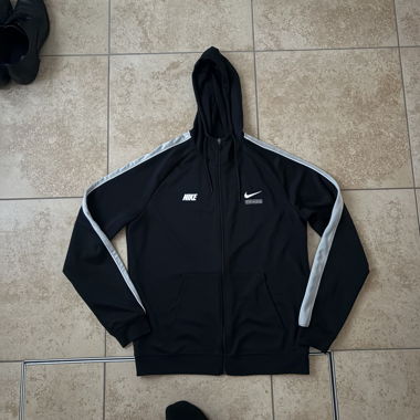 Nike Tech black zip hoodie with white stripes