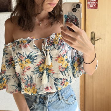 Boho top with tropical floral pattern