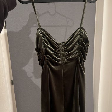 Green velvet mini dress