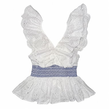 Summer Top with Broderie Anglaise & Blue Smock Band