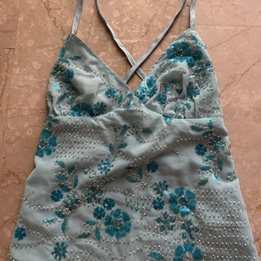 Light Blue Sequin Cami with Spaghetti Straps