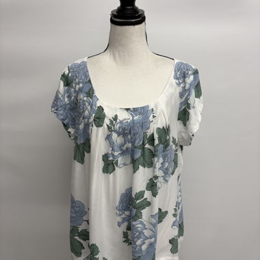 Phase 8 Bluse Gr. 42 kurzarm weiss blau Viskose