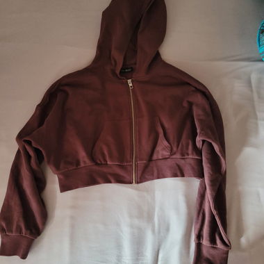 Hoodie court marron zippé