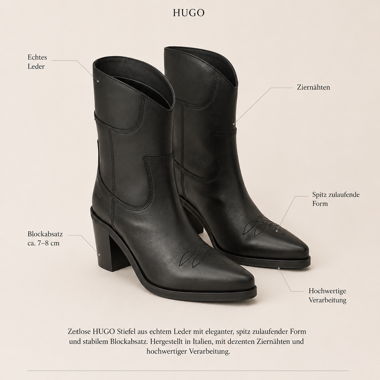 Bottes en cuir HUGO Noires, NEUVES avec boîte, 40.5
