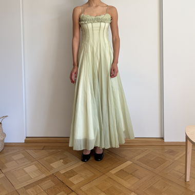 Matcha Ruffled Shirred Tulle Maxi Dress