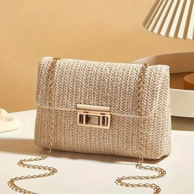 Woven Chain Clutch Bag Beige 