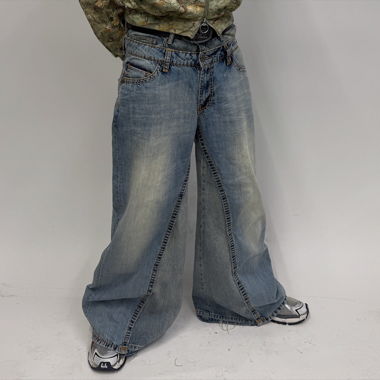 Upcycle double waist flared denim