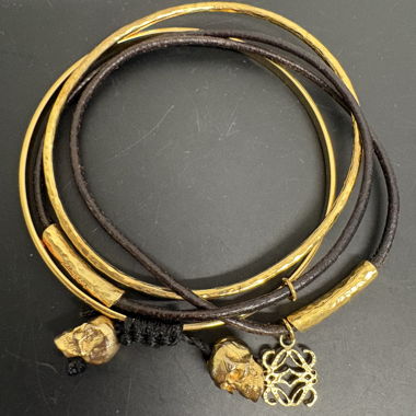Loewe Golden 925 Leather Cuff Bracelet Brown