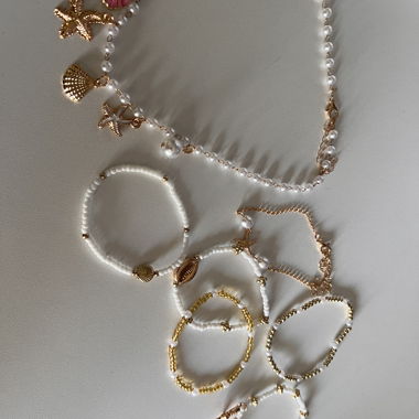 Muschel-Perlen-Armband& Halsketten Set