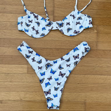 Bikini bianco con stampa farfalle, taglia xs