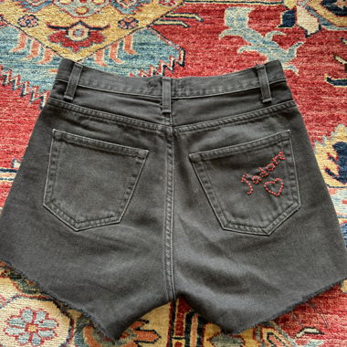Embroidered Denim black shorts