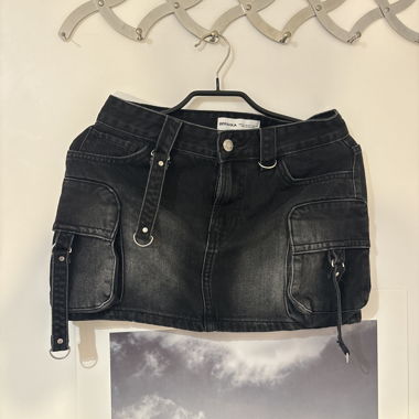 Black Cargo Mini Skirt