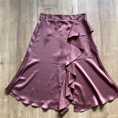 Old Rose Satin Skirt with Ruffle