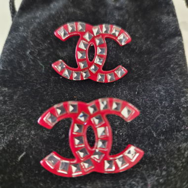 Red Chanel CC Logo Earrings
