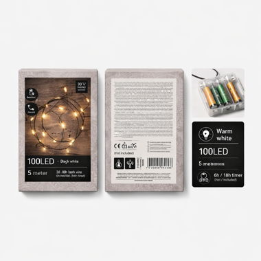 2x Catena luminosa 100 LED, 5 m, bianco caldo