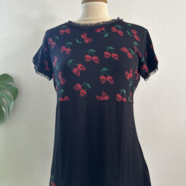 Rebel Rock Black T-shirt with Cherries and Crows