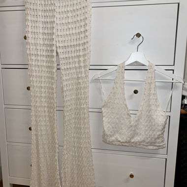 Crochet Crop Top & Flared Pants Set
