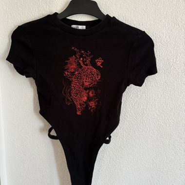 Bershka Black Ribbed Tie Bodysuit