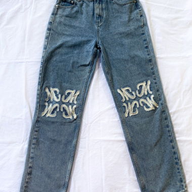 Jeans ricamati S - M gamba dritta denim blu Missve