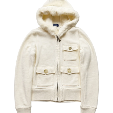 BURBERRY WHITE FUR ZIP UP HOODIE