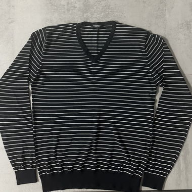 Black V-neck striped sweater