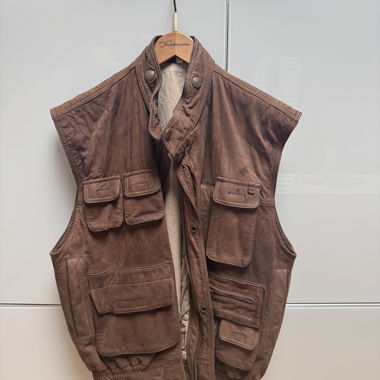 Gilet vintage in pelle marrone, taglia M/L