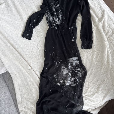 Abito maxi nero con stampa