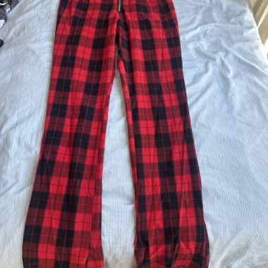 Rote Tartan-Hosen im weiten Bein, einfarbig
