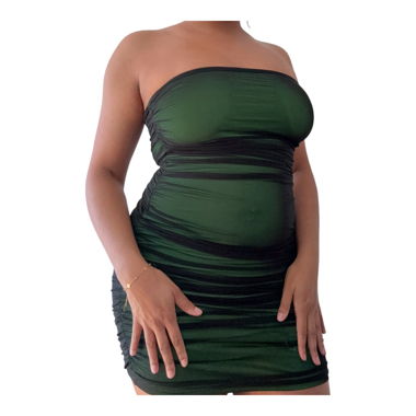 Green ruched mesh mini dress 