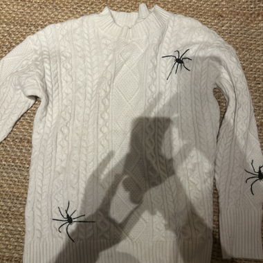 White knit sweater with insect