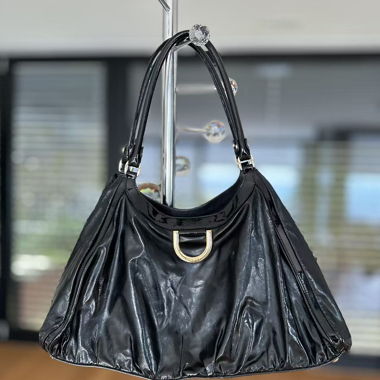 Gucci Black Patent Leather D-Ring Hobo Bag