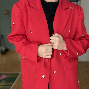 Blazer Rosso con Borchie a Cuore Argento Tg L