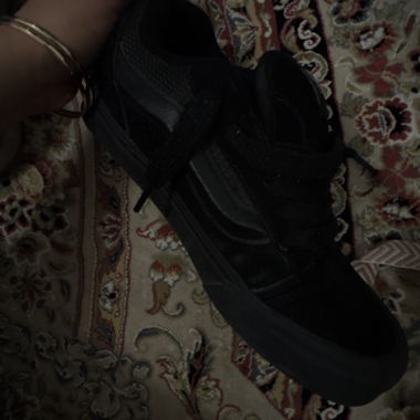 Black fabric and leather sneakers